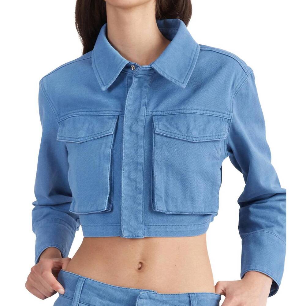 NEW ENA PELLY monica denim cropped jacket in dazzling blue